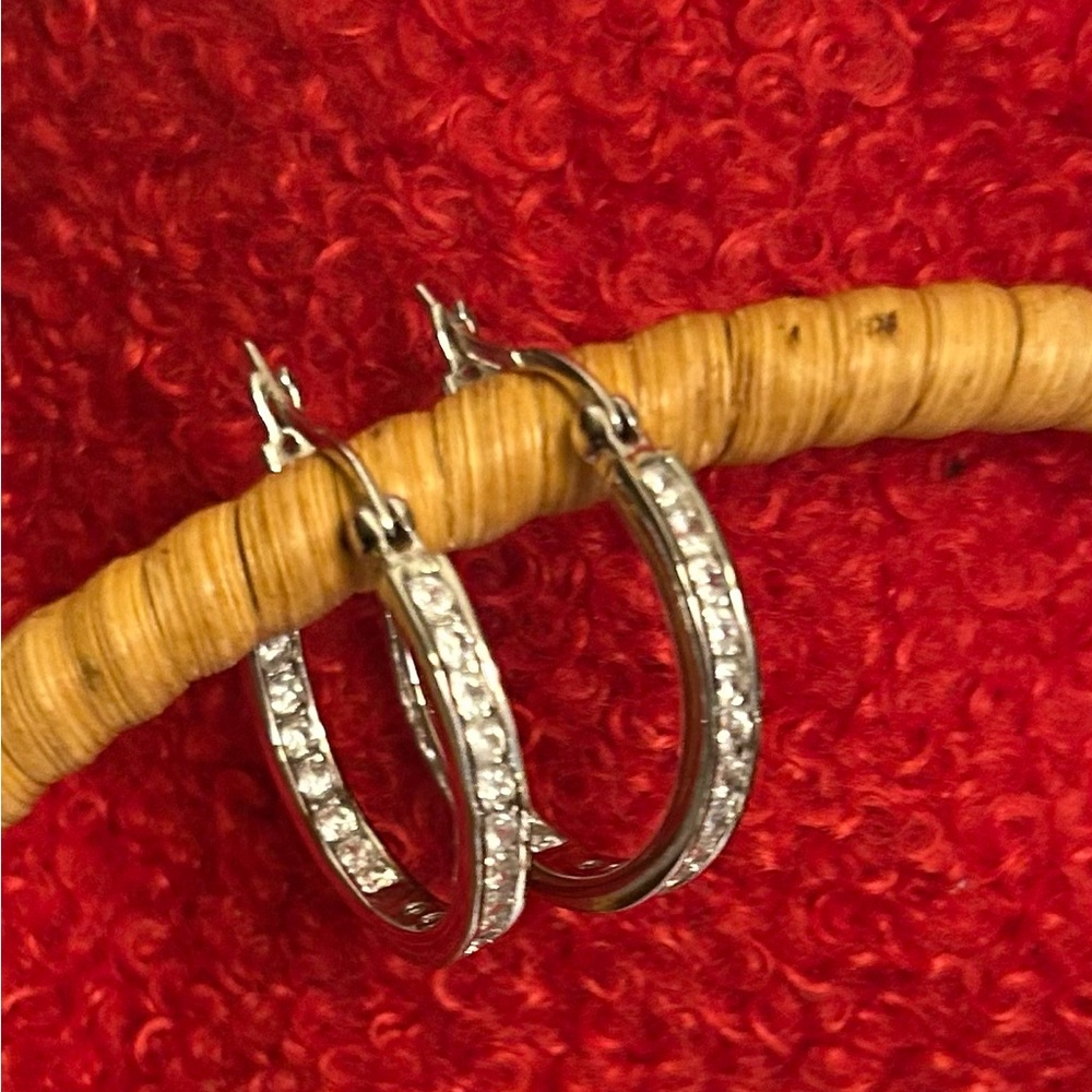QVC Diamonique Silver Crystal Hoop Earrings - Women Jewelry - Picture 2 of 3